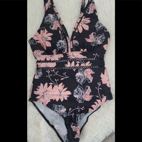 Plus size vintage floral woman swim suit top quality bathing suit v-neck over - Picture 2 of 7